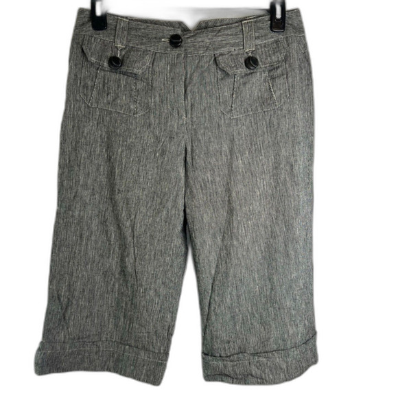 Sharagano‎ Studio Gray Linen Blend Cropped Casual Wide Leg Pants Size 12P - Picture 1 of 8